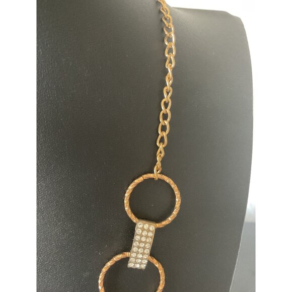 Gold Tone Circle Necklace Rhinestones Adjustable Chain Statement Jewelry - Picture 4 of 5
